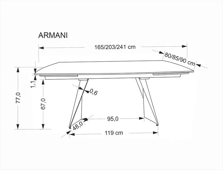 Стол обеденный HALMAR ARMANI черный мрамор/черный 165-241/90
