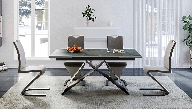 Стол обеденный SIGNAL WESTIN Ceramic Ossido Verde бирюзовый/черный мат 160-240/90